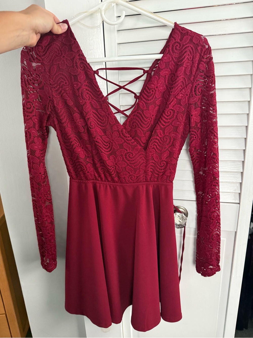 Windsor Burgundy Lace Long-Sleeve Skater Dress